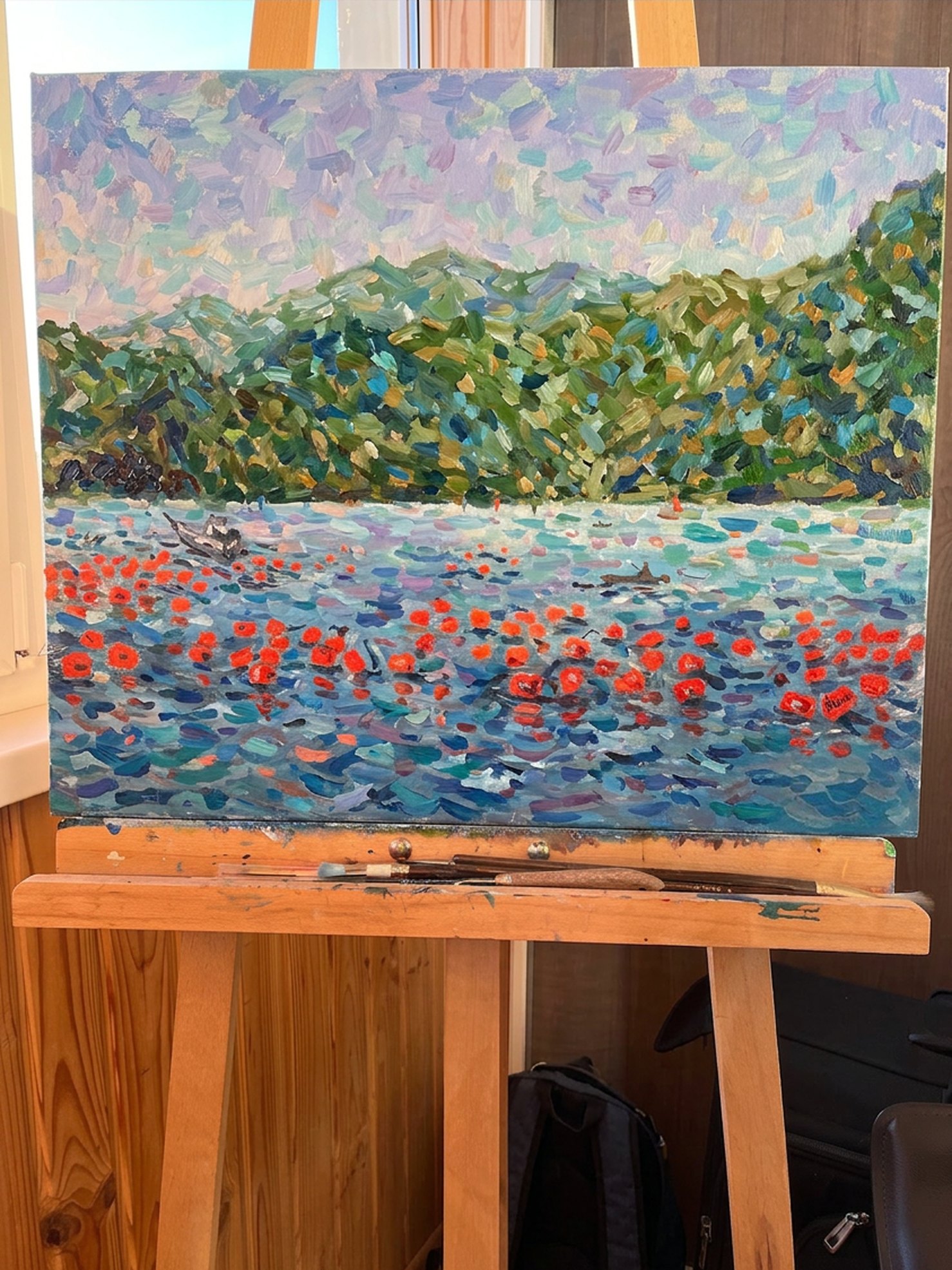 Open Water, on the easel — oil on canvas