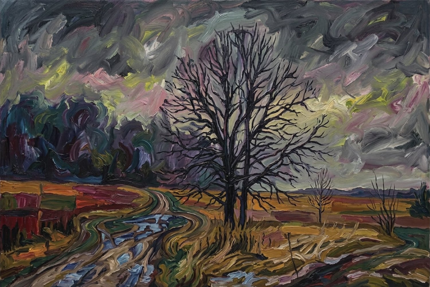 Bare Tree, Grey Day — oil on canvas