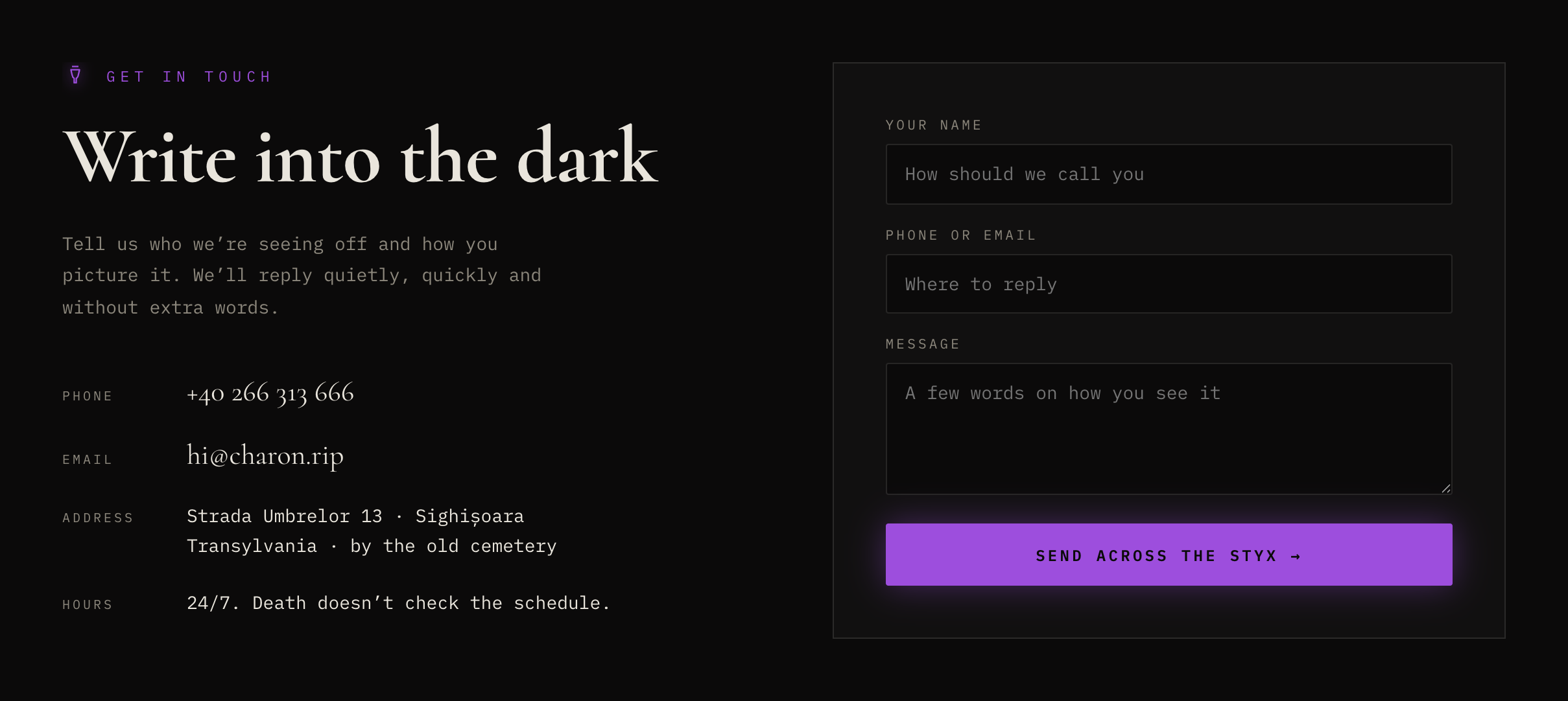 Contact form Write into the dark