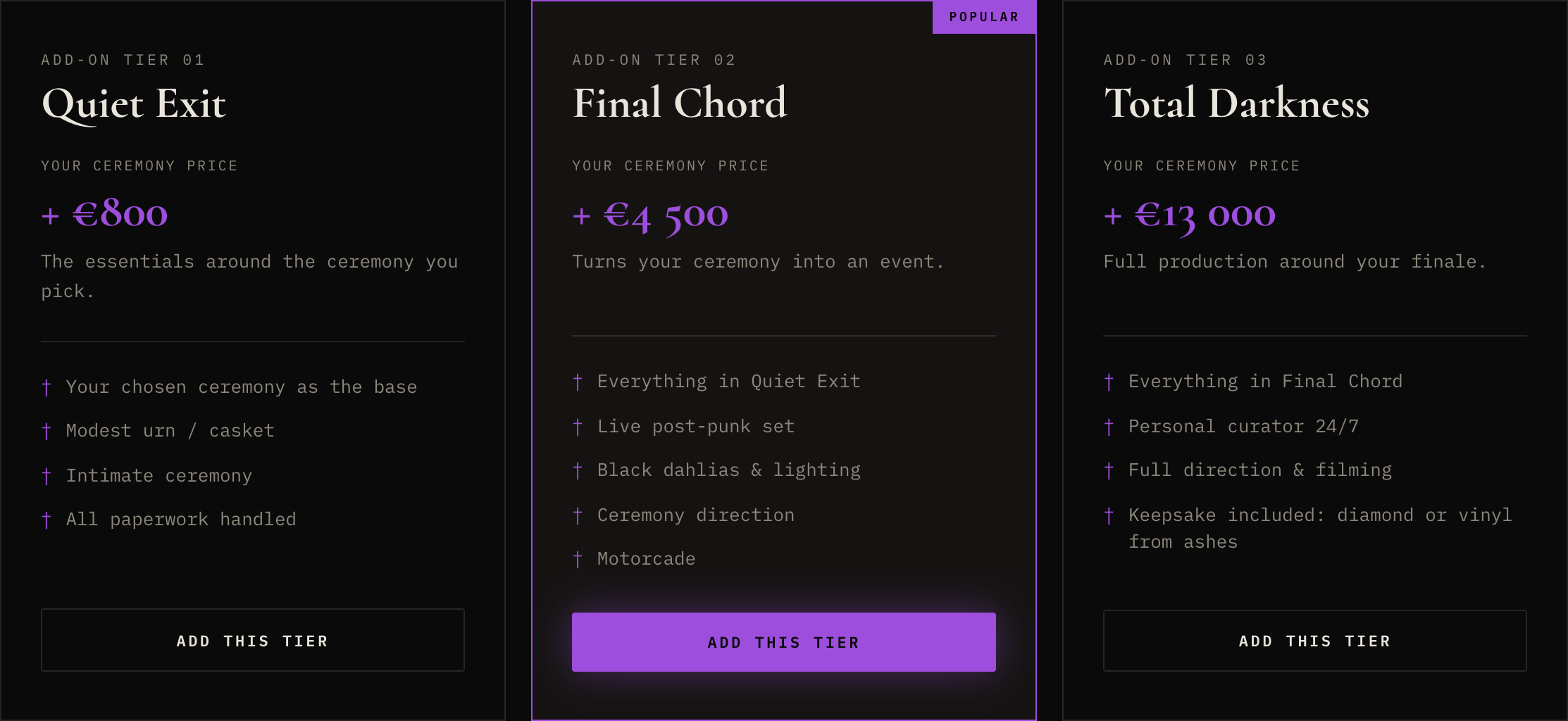 Three add-on tiers