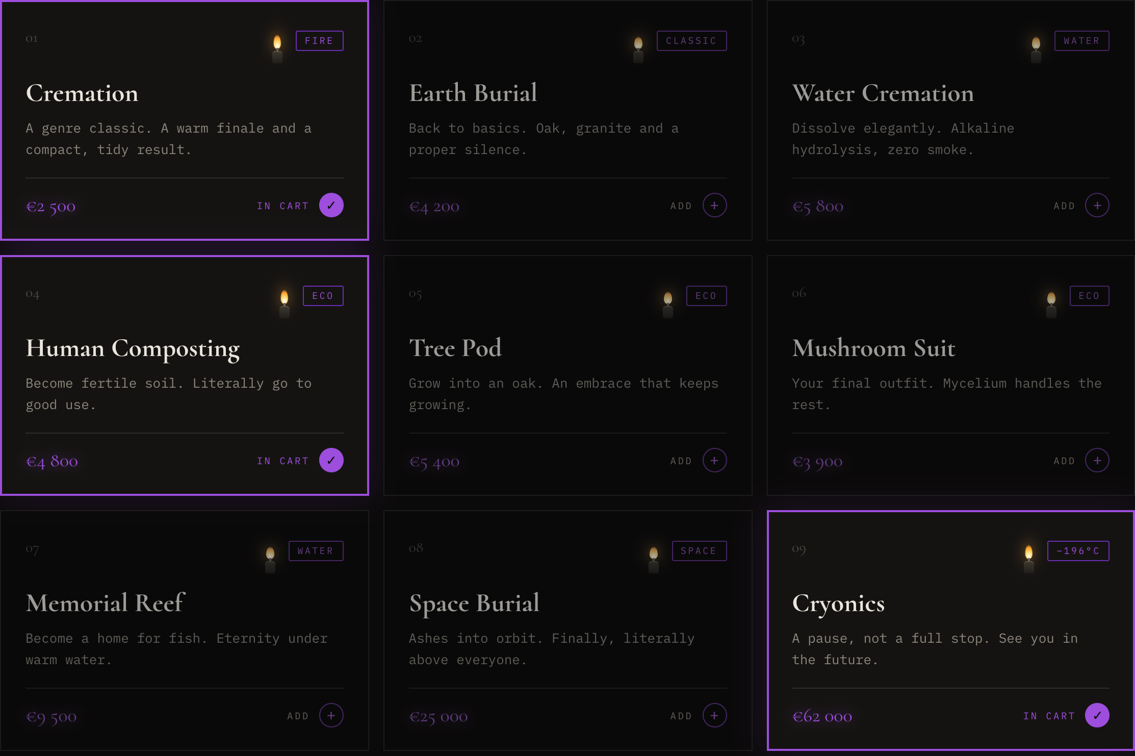 Services grid with three lit cards