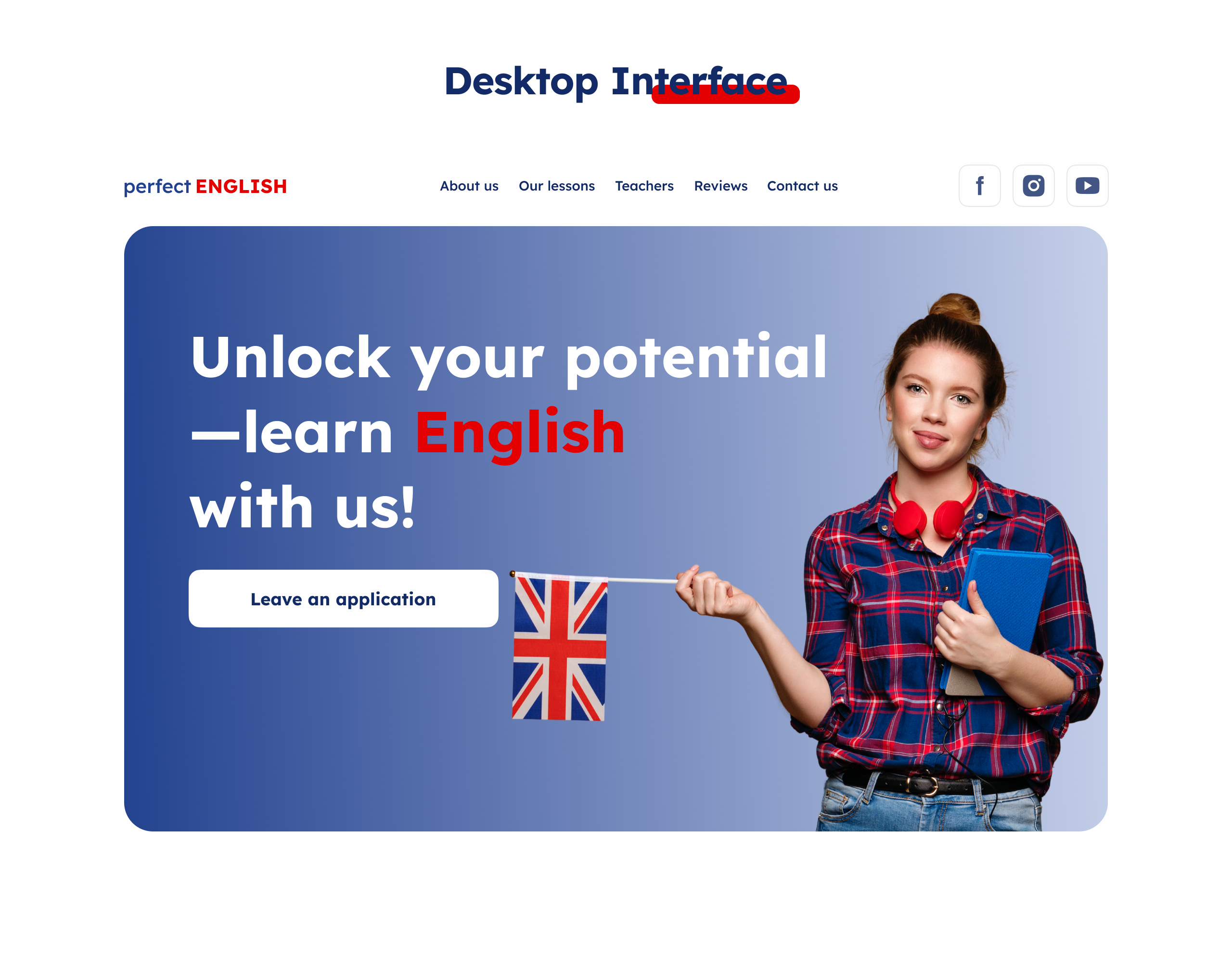 Desktop interface — landing hero
