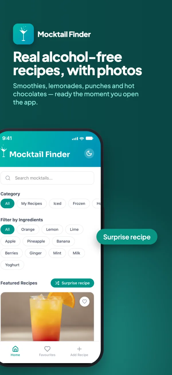 App Store screenshot 1: Real alcohol-free recipes, with photos