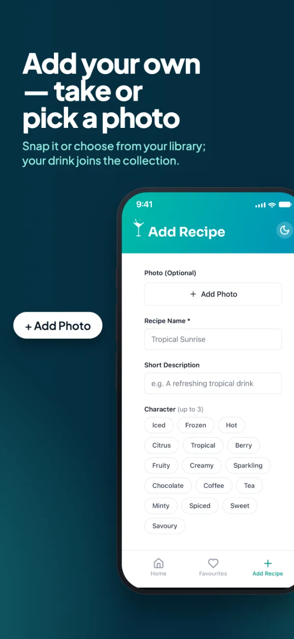 App Store screenshot 6: Add your own, take or pick a photo