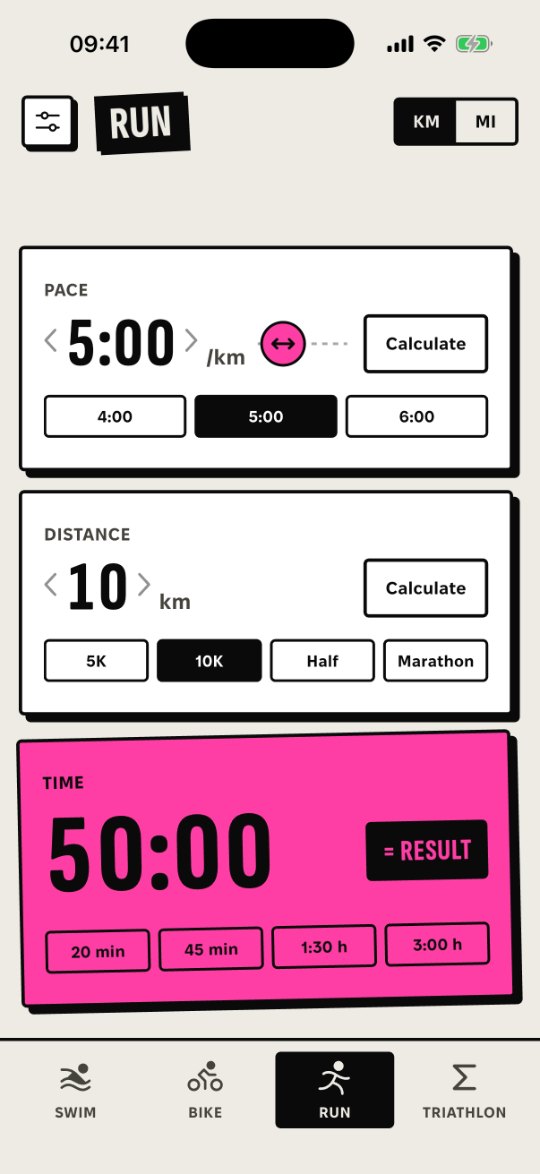 Run screen with the pink demo finger beside the pace, on a dashed track