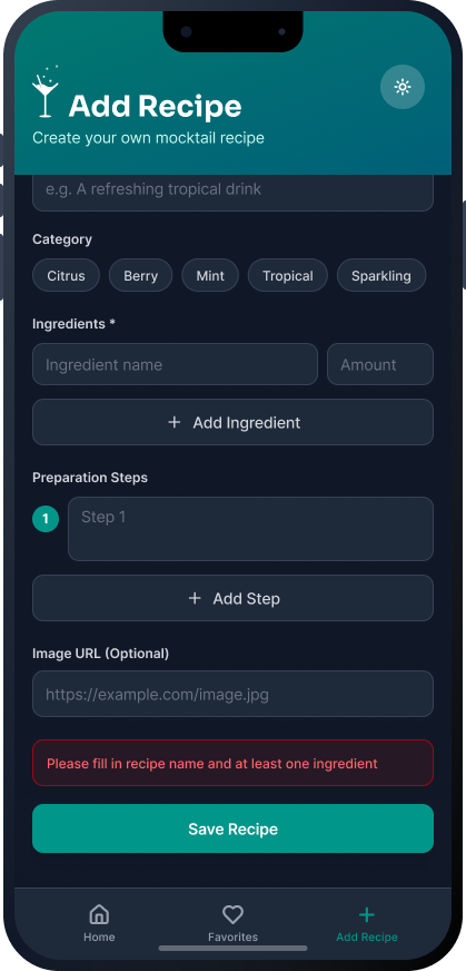 Add recipe validation