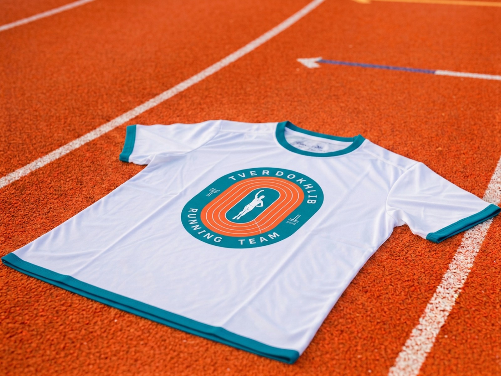 Ringer tee with primary emblem on the track